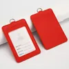 Leather Card Holder With Rope Lanyard Double Card Sleeve ID Badge Case Clear Bank Credit Card Badge Holder Office Supplies