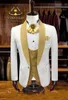 Tuxedos de marié blanc or bleu marine revers Groomsman mariage 3 pièces costume mode hommes affaires bal veste BlazerJacket pantalon cravate V260e