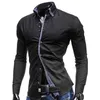 Herrklänningskjortor trendiga män solid färg långärmad avslag krage knapp bomull smal affärsskjorta julklapp för m219l