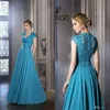 2020 Blue Mother of the Bride Dress A Line V Neck Lace Cap Sleeve Wedding Guest Dress Floor Length Plus Size Formal Gowns