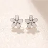 White enamel Daisy Stud Earring Original Box set Jewelry for Pandora 925 Sterling Silver flowers Earrings for Women Girls