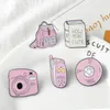 Ryggsäck Bokkamera Mobiltelefon CD Emalj Pin Custom Badges Pink Girl Brosches Lapel Pins Denim Shirt Collar Smycken Presentbarn