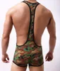 Hommes Camouflage Body confortable lutte courte combinaison jarretelle extensible Boxer Shorts mâle Sexy sous-vêtements Cool Singlet justaucorps