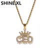 Mens chaîne en or en acier inoxydable couronne lettre PDG pendentif collier glacé Lab diamant charme Hip Hop bijoux cadeau