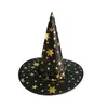 Cadılar Bayramı Toys Cadı Şapkası Dokuma Kumaş Şapkalar Dekoratif Sahne Kostüm Top Partisi Cosplay Yıldızları Baskılı Sihirbazın Şapkası