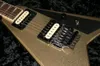 Jack Första fem 30-årsjubileum Randiga Rhoads Gold Metal Flake Sparkle Flying V Electric Guitar Reverse Shark Fin Inlägg, Floyd Rose Tremolo