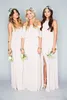 2020 Sommar Boho Beach Bridesmaid Dresses Chiffon Framsida Slit Split Off Shouder Halter V Neck Billiga Maid of Honor Gown