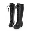 Offre spéciale-nouvelles bottes de moto pour femmes nouées croisées talon carré bottes longues au genou mince à lacets Cosplay Knight Botas