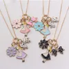 New Kids Girls Long Chain Necklace With Cute Maid Flower Pendants Children Necklace Party Jewelry 1Pcs