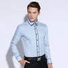 Dubbele kraag ontwerp effen lange mouw mannen jurk shirts slim fit knoop-down wit kantoor slimme casual mannelijke werk shirts