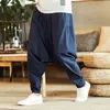 Cotton Linen Cross-Pants Japanese Harajuku Loose Joggers Trousers Hip Hop Harem Pants Wide Leg Baggy Big Size XZ220-2-K181