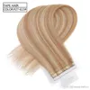 pu tape in hair human hair extension silky straight 100 remy skin weft hair 60 platinum blonde party style free