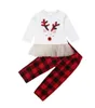 Bebê crianças girs conjuntos de roupas de natal crianças manga comprida natal snowma veados árvore imprimir conjunto menina causal verão menina set t shirt + pant