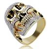 Anneaux Iced Out pour hommes Hip Hop Luxury Designer Mens Bling Diamond Gold Skull Ring 18K Gold Skeleton Rappeur Rague Rague LOV1684541