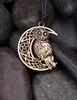 Vintage Supernatural Wicca Moon Star Hollowed-Out Pendant Söt Owl Animal Halsband Irländsk Knot Viking Amulet Smycken