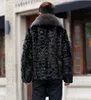 Noir hommes Faux manteau vestes grande taille manteau de fourrure hommes hiver col rabattu coupe-vent simple boutonnage