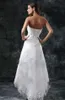 2019 Novos Vestidos de Casamento Sexy Strapless Apliques de Renda Alta Baixa Pouco Marfim Branco Lace Up Voltar Verão Praia Vestidos de Noiva Curto 1171