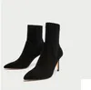 Hot Sale-European och American Style Women's Patchwock Socks Skor Ankel Boots Pekade Toes Solid High Heels Kvinnors Klänningskor