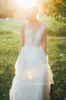 Eine Linie Tüll Hochzeitskleid mit Applikationen Illusion Scoop Hals formelle Kleider Boho Brautkleider BBG0761694853