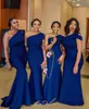 Royal Blue One Shoulder Mermaid Bruidsmeisjes Jurken Simple Afrikaanse Tuin Land Bruiloft Gastenjurken Maid of Honor Dress Plus Size