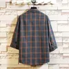 Casual Mens Three Quarter Shirt Japońska streetwearowa krańca Koreańska koszula dla mężczyzn Flannel Vintage Chemise Men Ubrania 320i