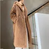 Veste x-longue en fourrure pour femme, manteau solide, ours en peluche, marque, épais et chaud, en vraie laine de mouton, vêtements de grande taille, hiver 2022