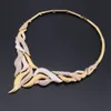 Dubai Gold-Schmuckset für Damen, Kristall-Blattform-Schmuck, klassischer Stil, Halskette, Ohrringe, Ring, Armband, Brautschmuck