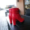 Botas para mujer Botas de tobillo para las mujeres Lace Up Square Tacón de invierno Zapatos de invierno Casual Super High Heel Boots
