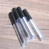 3 ml leere Lipgloss-Mascara-Röhre, transparenter Kunststoff-Lippenstift-Lippenbalsam-Flaschenbehälter mit Lippenpinsel, schwarzer Abdeckung für Reisen und Zuhause