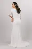 2020 Винтаж плюс размер кружева сквозь скромные свадебные платья с половиной рукавов милая кнопки назад простой скромный большой размер свадебные платья
