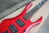Fabrikspezifische rote E-Bassgitarre in ungewöhnlicher Form mit 4 Saiten und schwarzer Hardware, Abalone-Schlangenbund-Inlay, HH-Tonabnehmern, individuelles Angebot