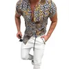 Mens Shirt Fashion Printed Shirt Cardigan Gold Chain Pattern Trend Short Sleeve Button Shirt Tops Slim Fit Shirts Fashion Casual Clothes