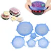 6 stks / set Herbruikbare Stretch Keuken Vacuüm Seal Bowls Universele Siliconen Saran Wrap Cover Lids Food Bowl Pot Groothandel