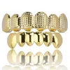 New 18K Real Gold Plated Punk Hip Hop Teeth Grillz Dental Mouth Fang Grills Up Bottom Tooth Cap Cosplay Party Rapper Jewelry Gifts