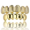 Nieuwe 18K Real Vergulde Punk Hip Hop Tanden Grillz Tandheelkundige Mond Fang Grills Up Bottom Tooth Cap cosplay Party Rapper Sieraden Geschenken