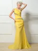 Zarif Sarı 3D Şifon Uzun Gece Elbiseleri Balo Elbiseleri Oneshoulder Aline Beading Resmi Akşam Elbiseleri Özel Durumlar DRE4264847