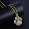 Hip Hop brilhante Paw Cat Dog garra colares cubic zircon ouro cor prata pingentes para homem mulheres