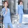 Rosa Blau Formale Elegante Damen Hosenanzüge Langarm Jacke Blazer und Hose Büro Damen Arbeitskleidung 2 Stück Set Hosenanzug