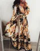 Femmes Boho Wrap été Lond robe vacances Maxi robe d'été ample imprimé fleuri col en v à manches longues robes élégantes Cocktail Party1