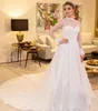 2020 New White Lace Long Sleeve Muslim High Neck Wedding Dresses Long Train Cheap Princess Wedding Gown Princess Dress