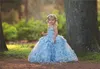 Gorgeous Blue Toddler Little Girls Pageant Ball Gown Priness Party Birthday Dresses Handamde Flowers Puffy Beaded Flower Girl Dress AL4326