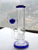 10 "Tall Blue New Straight Tube Glass Bongs med färgad diffus stereomatris Dab Rig Water Pipe 18 mm fog