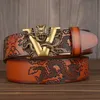 Hot China Dragon Designer Belt Män Cowskin Äkta Lyx Läder Bälten för män Carving Dragon Mönster Automatisk spänne T200615