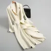 Spring women's coat casual solid color belt decorative cardigan coat