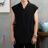 Vêtements chinois traditionnels 2019 Hanfu Hommes Linge en coton Veste sans manches Mens Tang costume Kimono Cardigan Mâle Stitch Matest1