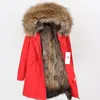 Pur Maomaokong Casaco Real Jaqueta de inverno Mulheres longas Parka Natural Raccoon Collar Capuz grosso Liner Parkas Parkas