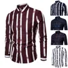 Men Shirt Splicing Striped Business Shirts Leisure Retro Long-sleeved Shirt Top Turn-down Collar Blouse Plus Size Camisas Hombre