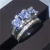 Set di fedi nuziali in zircone femminile di cristallo di lusso Set di gioielli da sposa in argento 925 di moda Promessa di gioielli Anelli di fidanzamento per le donne