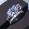 Cristal de luxe femme Zircon bague de mariage ensemble mode 925 argent ensembles de mariée bijoux promesse amour bagues de fiançailles pour les femmes