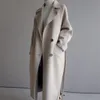 Sharezz 2019 겨울 모직 코트 여성 와이드 옷깃 벨트 포켓 양모 혼합 코트 긴 모직 outwear manteau femme hiver